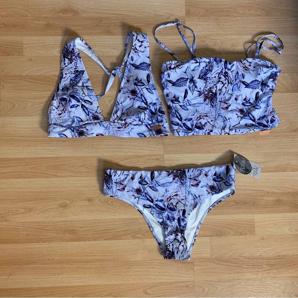 Jules & Nolan Floral Bikini Set XL NWT | 3-Piece Swimwear 2 Tops 1 bottom